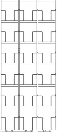 Karten-Wandtafel, 125 mm, 3-reihig, 1150 mm, 18 Fächer, eloxalsilber