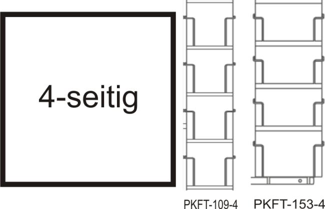 Postkarten-Thekenständer A6, 4-seitig, 16 Fächer 109/155 Fachbreite, silber