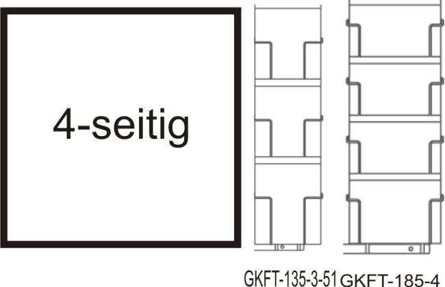 Theken-Kartenständer 135/185 mm, 14 Fächer 4-seitig, 515 mm, silber