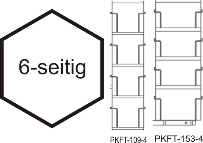 Postkarten-Thekenständer A6, 6-seitig. 109/153 mm Fachbreite, silber