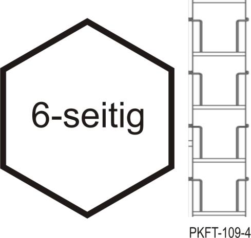 Postkarten-Thekenständer A6, 109 mm Fachbreite, 24 Fächer, 6-seitig, silber