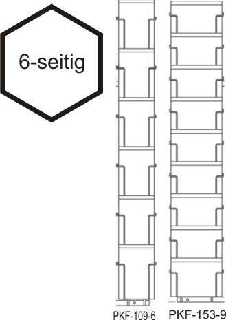 Postkarten-Thekenständer A6, 6-seitig. 109/153, 45 Fächer silbereloxiert
