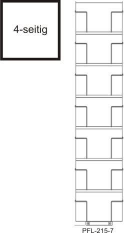 Prospektfachbodenständer, A5 quer, 28 Fächer 215 mm, 1-reihig, 4-seitig, silber