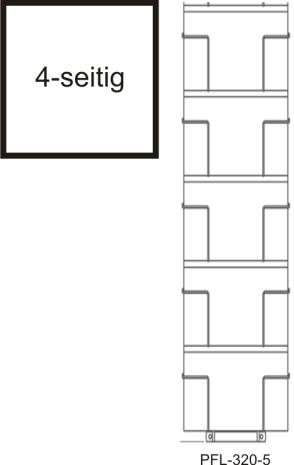 Prospektfachbodenständer, Fachbreite 320 mm, 20 Fächer, 1-reihig, 4-seitig, schwarz