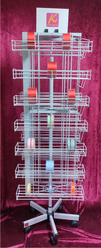 Gift ribbon floor stand, 470 mm wide, 2x7 rows with 2 perforated metal ...