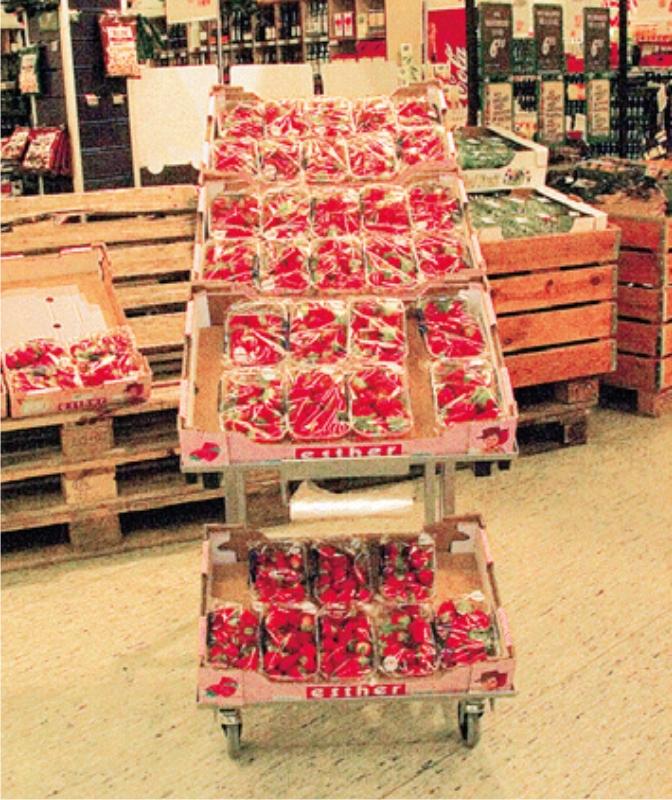 Obstwagen für 4 Kisten mit Transportrollen