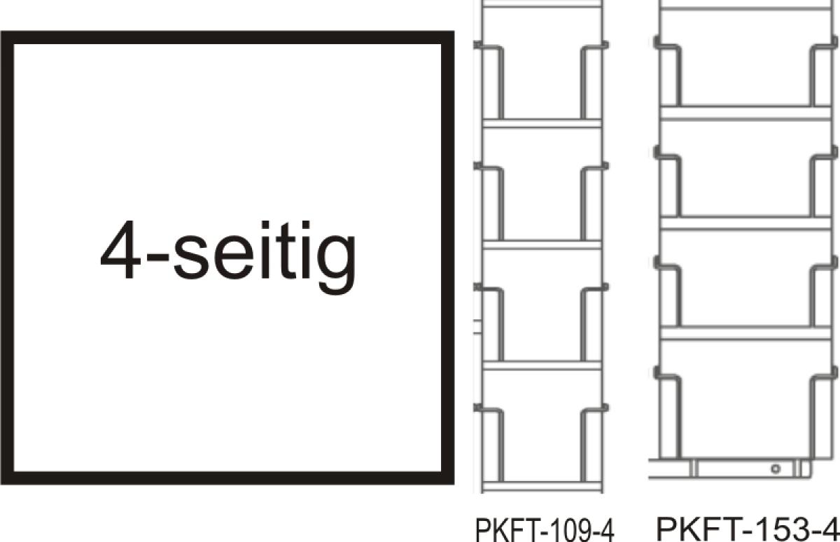 Postkarten-Thekenständer A6, 4-seitig, 16 Fächer 109/155 Fachbreite, silber