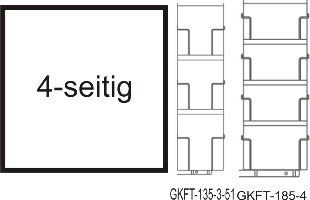 Theken-Kartenständer 135/185 mm, 14 Fächer 4-seitig, 515 mm, silber