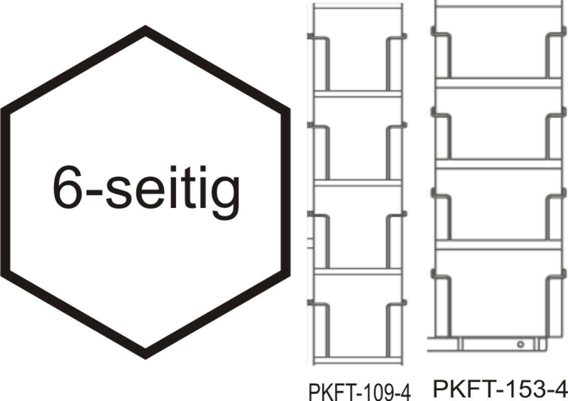 Postkarten-Thekenständer A6, 6-seitig. 109/153 mm Fachbreite, silber