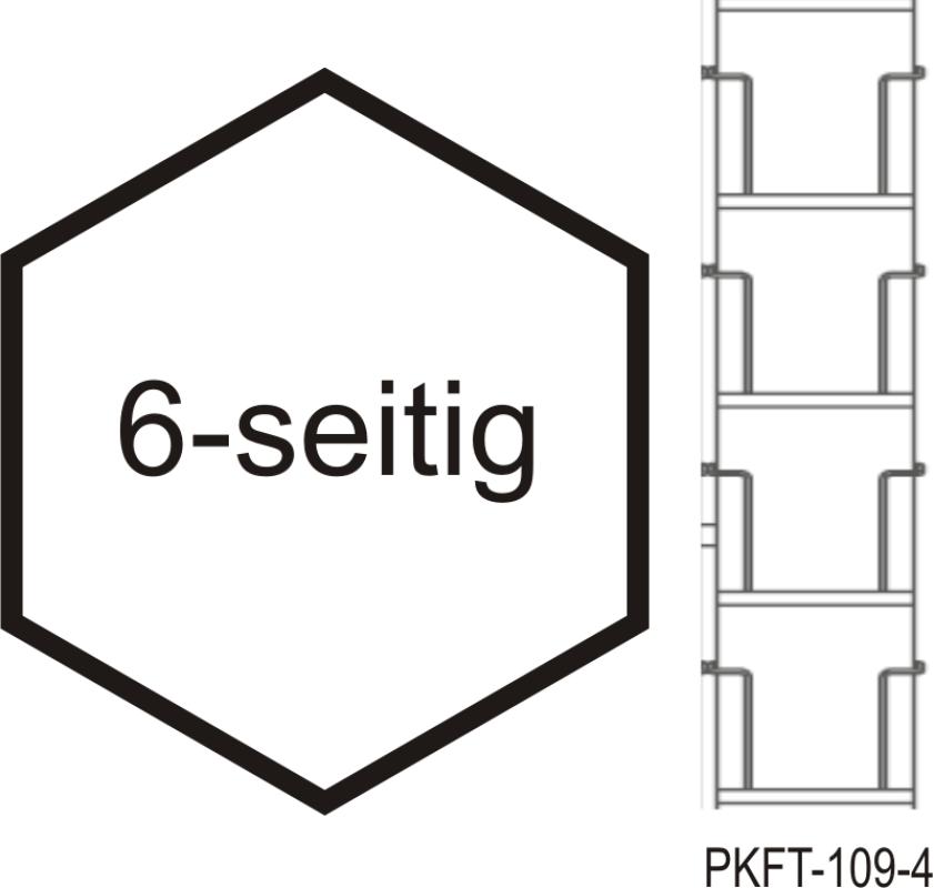 Postkarten-Thekenständer A6, 109 mm Fachbreite, 24 Fächer, 6-seitig, silber