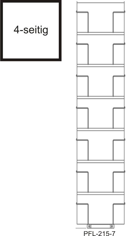 Prospektfachbodenständer, A5 quer, 28 Fächer 215 mm, 1-reihig, 4-seitig, silber