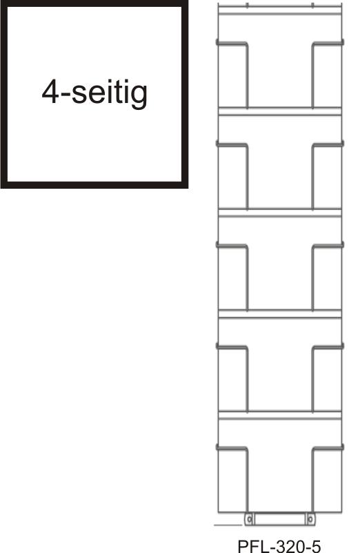Prospektfachbodenständer, Fachbreite 320 mm, 20 Fächer, 1-reihig, 4-seitig, schwarz