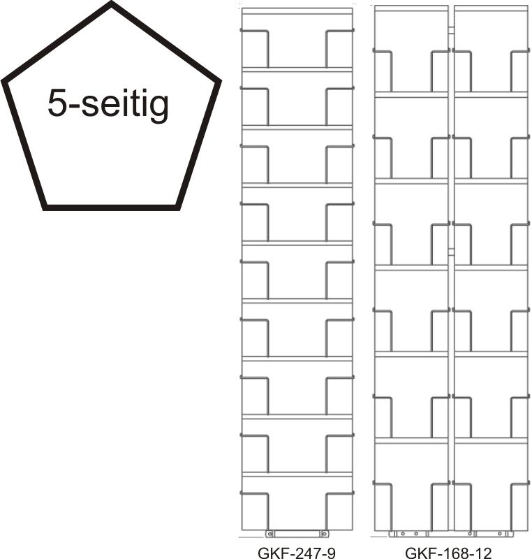 Bodenständer kombiniert 168 mm (36) - 247 (18) mm Fachbreite, 5-seitig silber